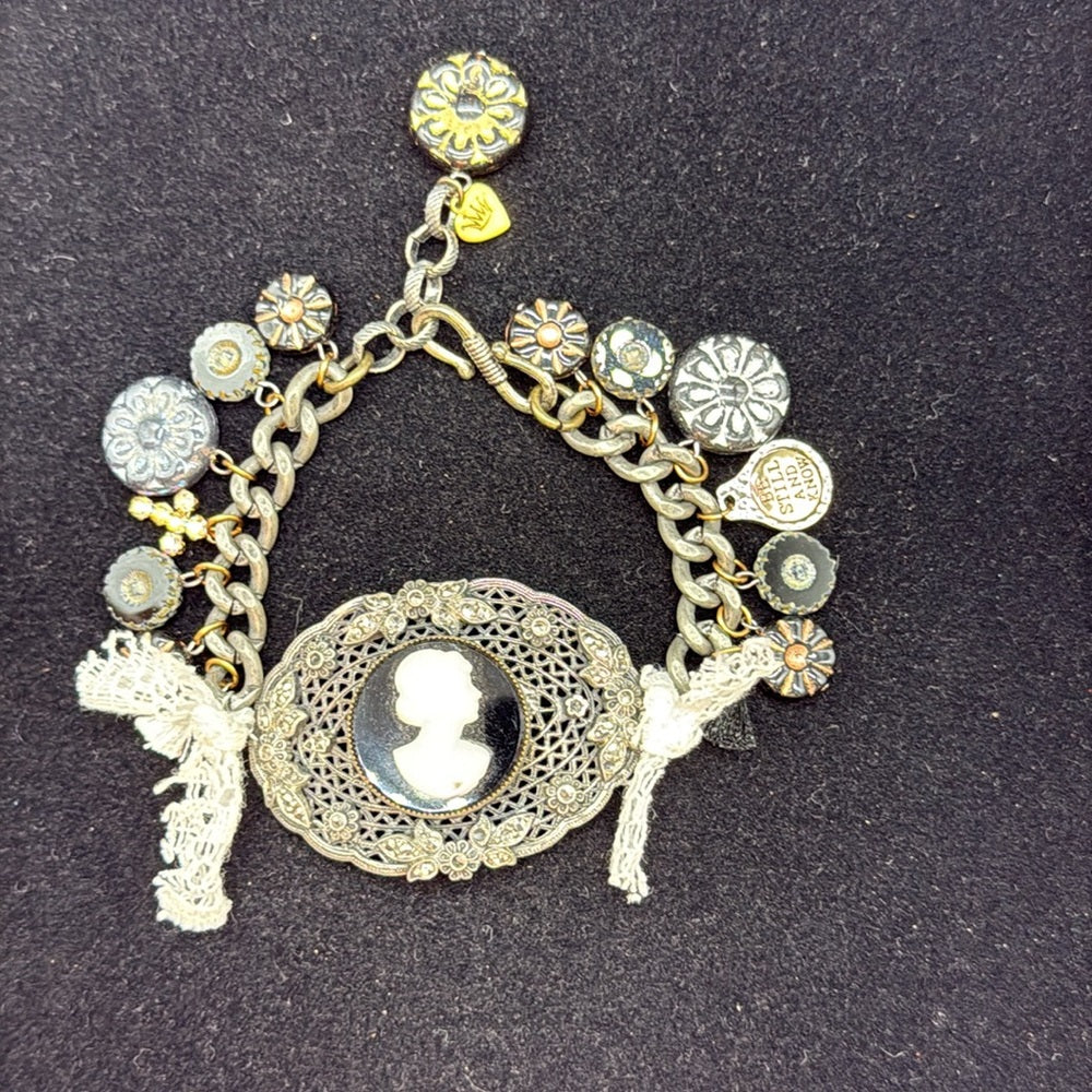 Adorned Crown Jewelry assemblage cameo marcasite charm bracelet be still know
