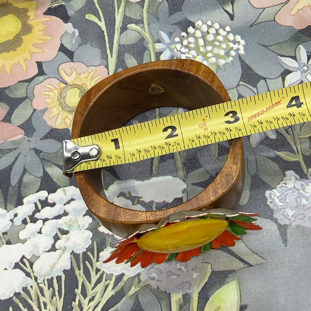 Adorned Crown Jewelry assemblage enamel flower wood bangle bracelet