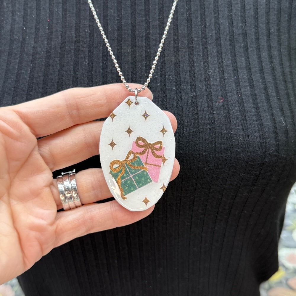 Adorned Crown Jewelry assemblage Christmas present flat spoon necklace