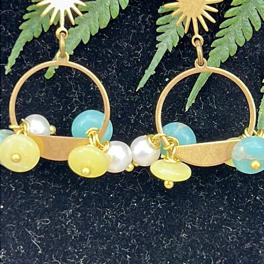 Adorned Crown Artisan Assemblage earrings lemon & imperial jade Pearl burst
