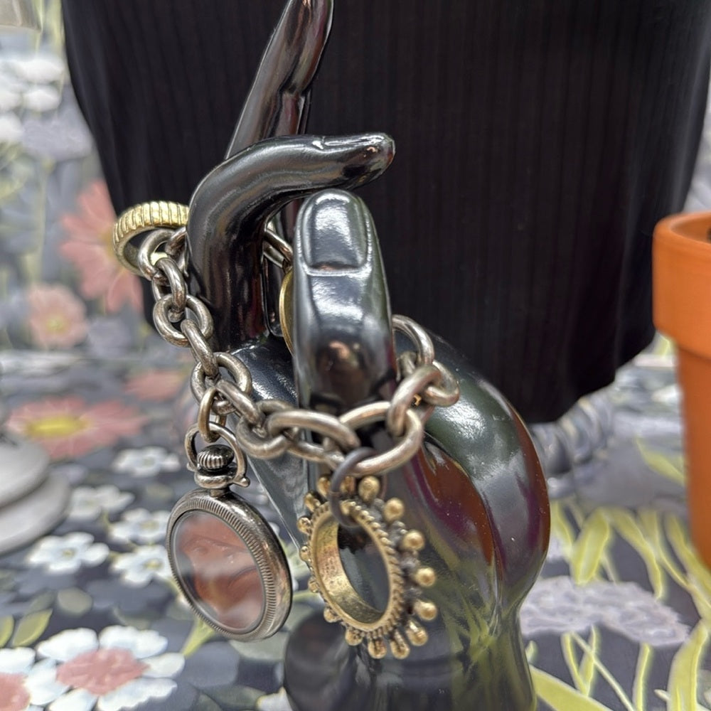 Adorned Crown Jewelry assemblage mixed metal leather steampunk charm bracelet