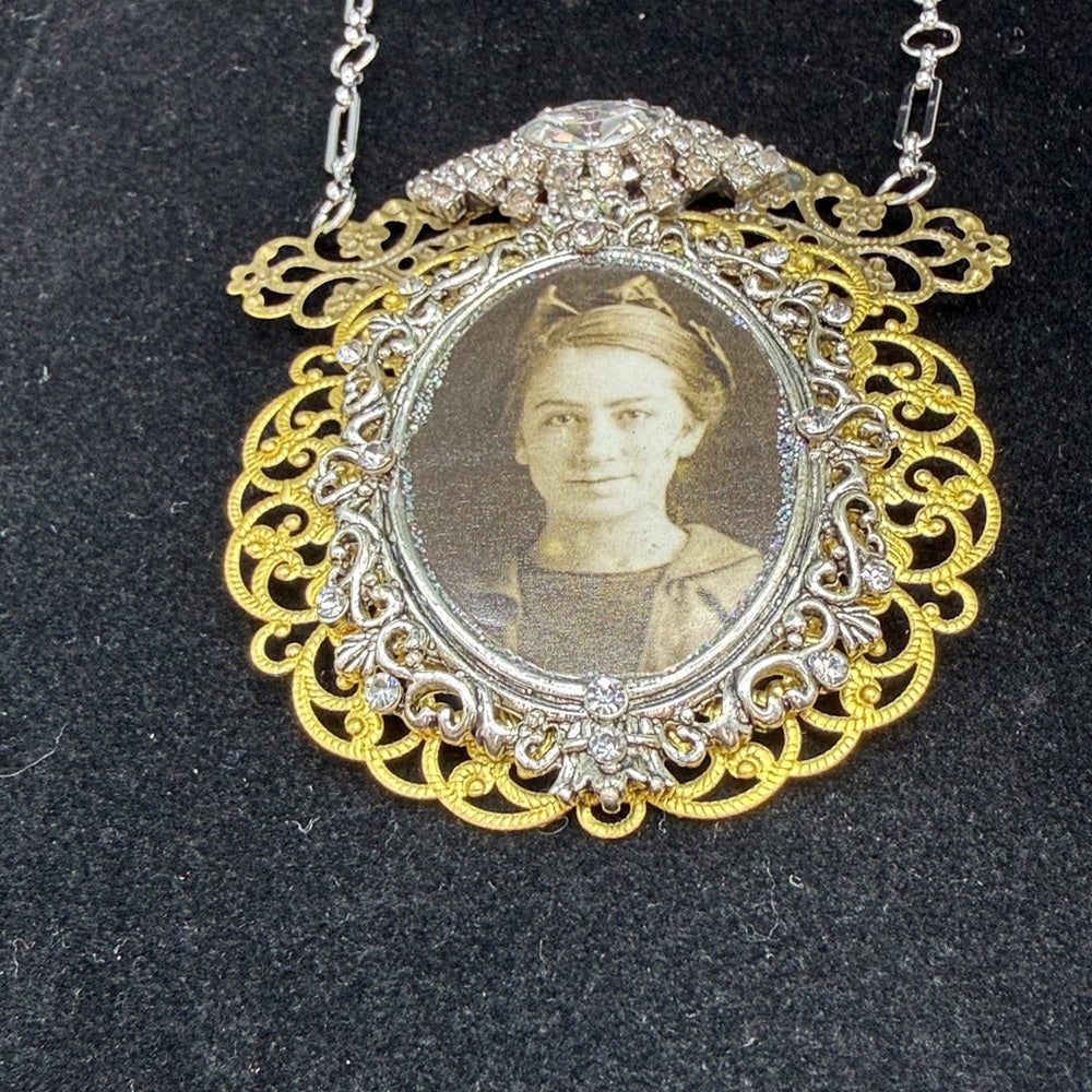 Adorned Crown Jewelry assemblage filigree ephemera female rhinestone necklace