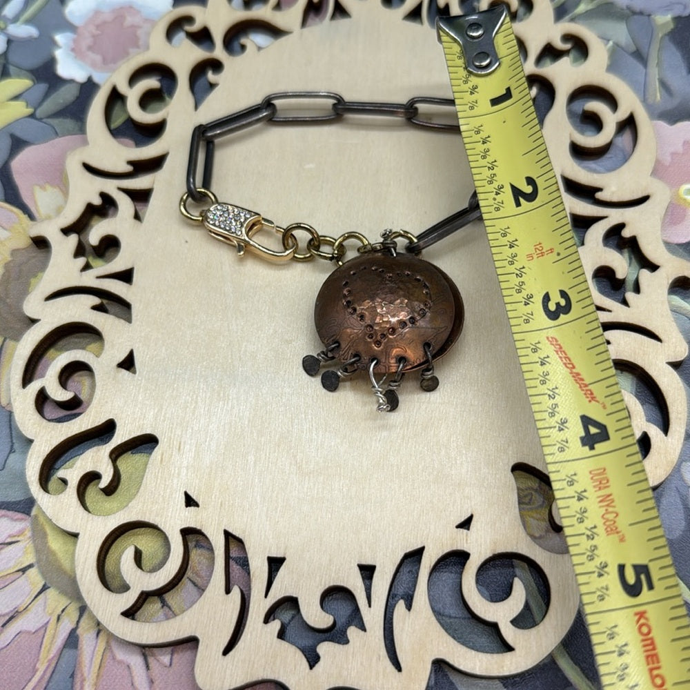 Adorned Crown Jewelry assemblage mixed metal copper heart pave clasp bracelet