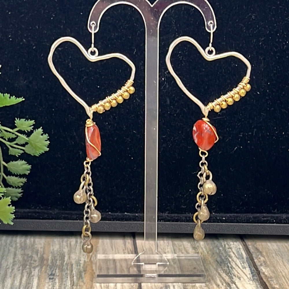 Adorned Crown Artisan Assemblage agate stone heart mixed metal earrings
