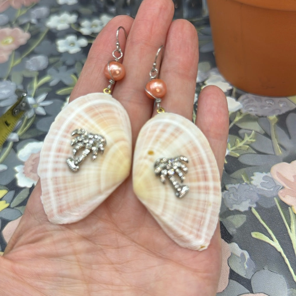 Adorned Crown beaches and butterflies collection seashell palm tree earrings
