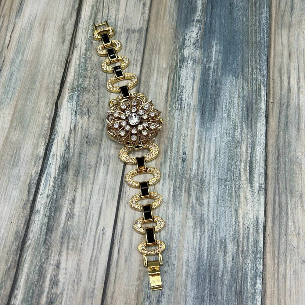 Adorned Crown Jewelry assemblage rhinestone burst on rhinestone band bracelet
