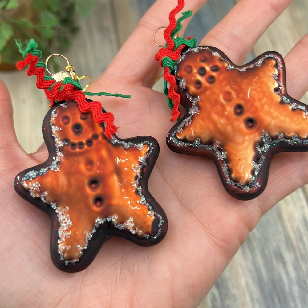 Adorned Crown Artisan Assemblage gingerbread man Christmas earrings