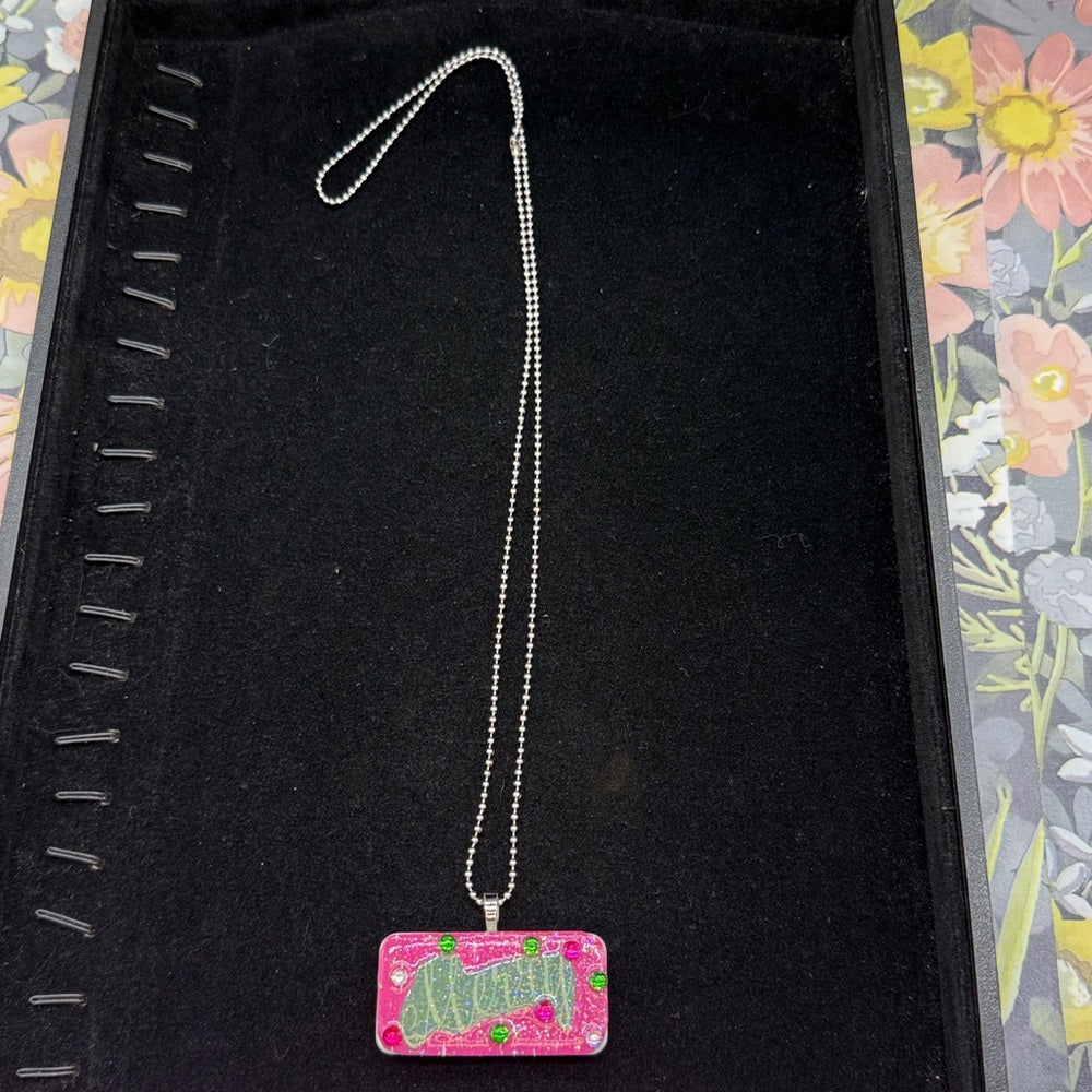 Adorned Crown Jewelry assemblage Christmas merry domino necklace