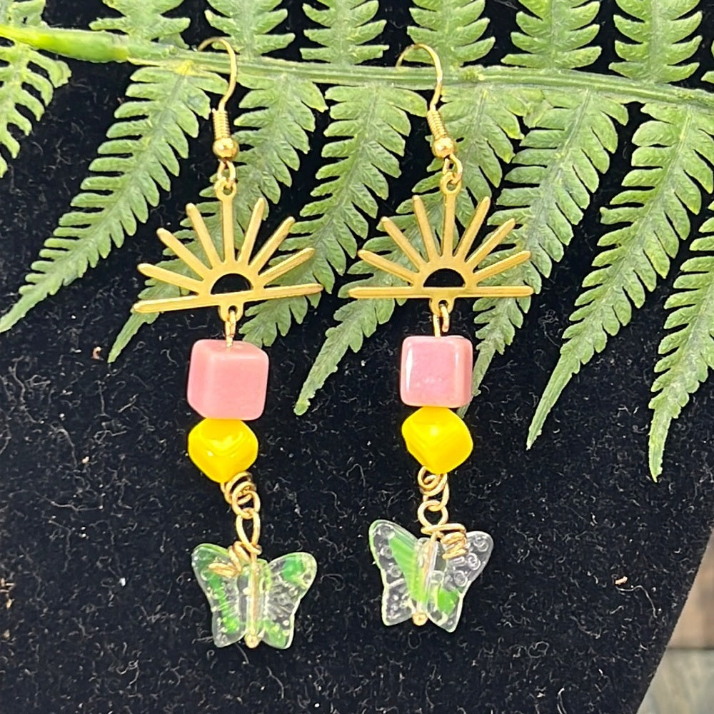 Adorned Crown Artisan Assemblage Czech glass butterfly sunrise earrings