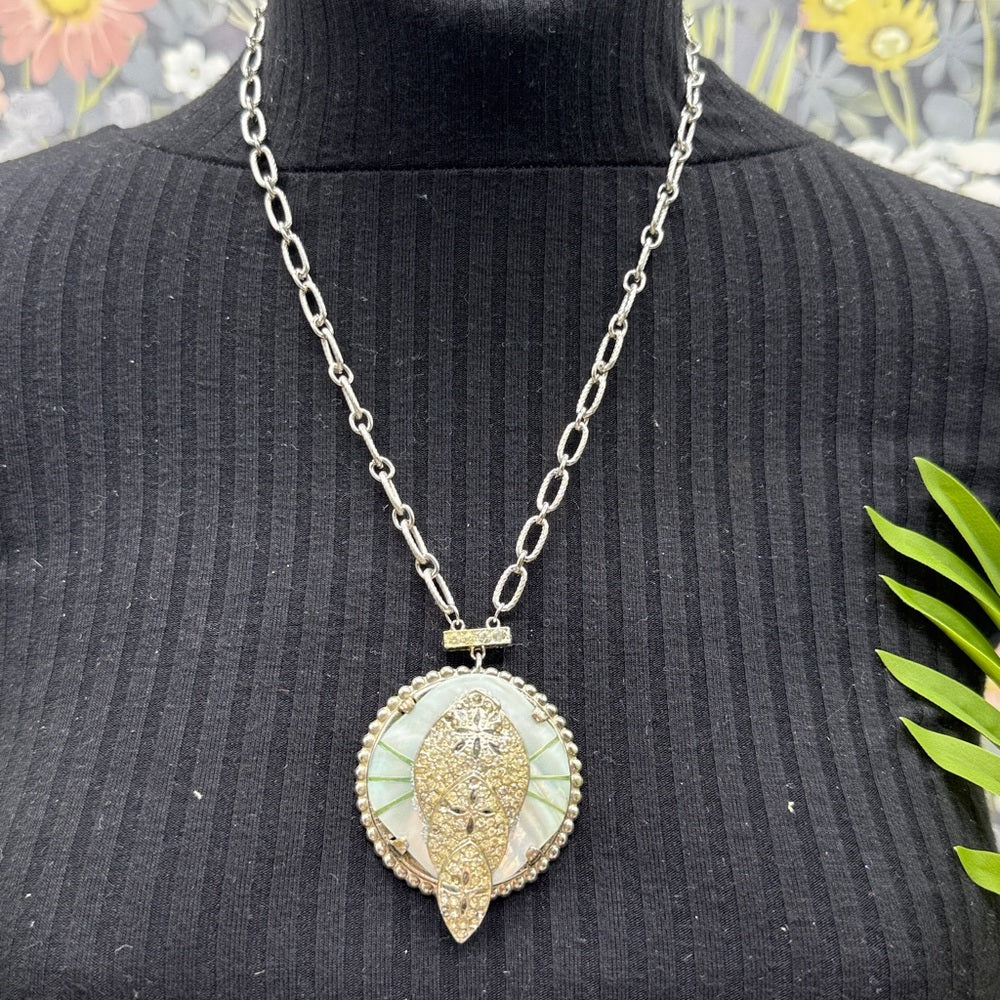 Adorned Crown Jewelry assemblage vintage mother of pearl rhinestone necklace