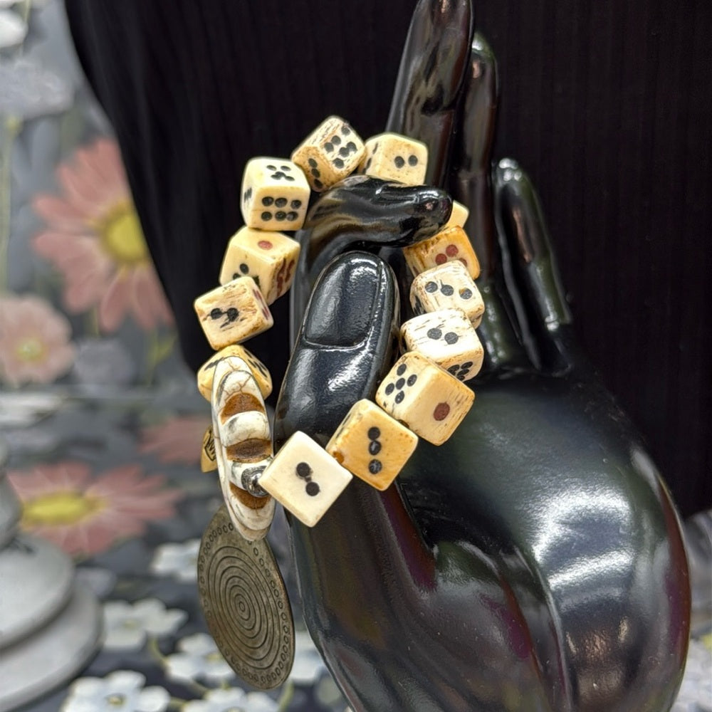 Adorned Crown Jewelry assemblage stretch beaded bone dice bracelet
