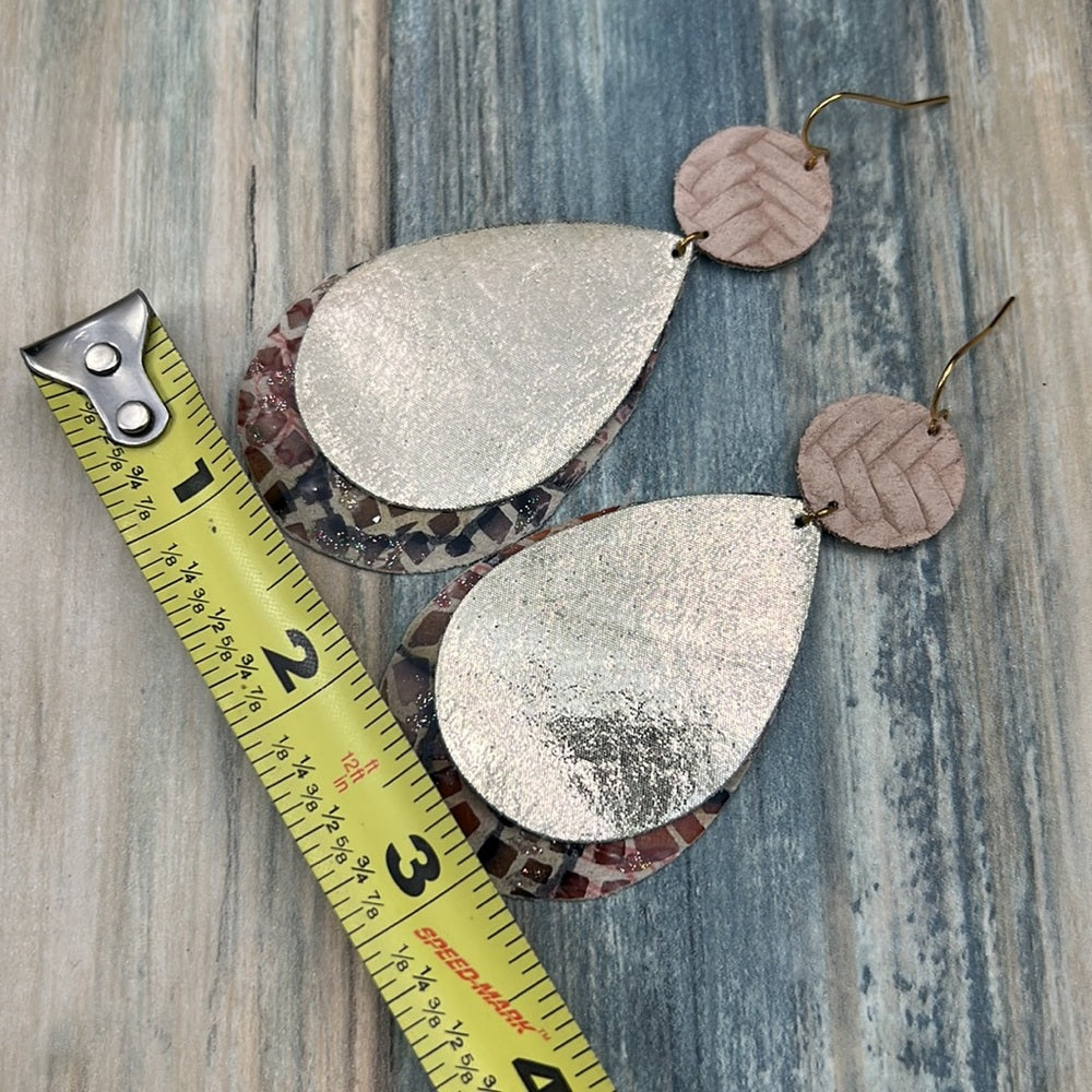Adorned Crown real/faux leather lightweight statement earrings pink animal