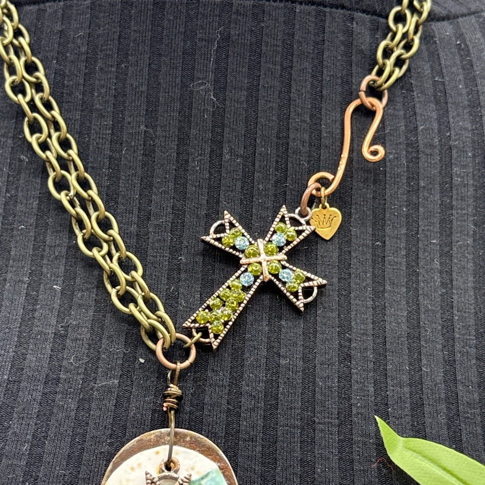 Adorned Crown Jewelry assemblage rusty heart hot mess statement necklace
