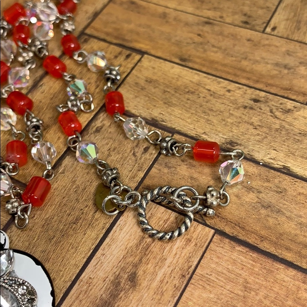 Adorned Crown artisan assemblage carnelian Crystal bead necklace & earrings