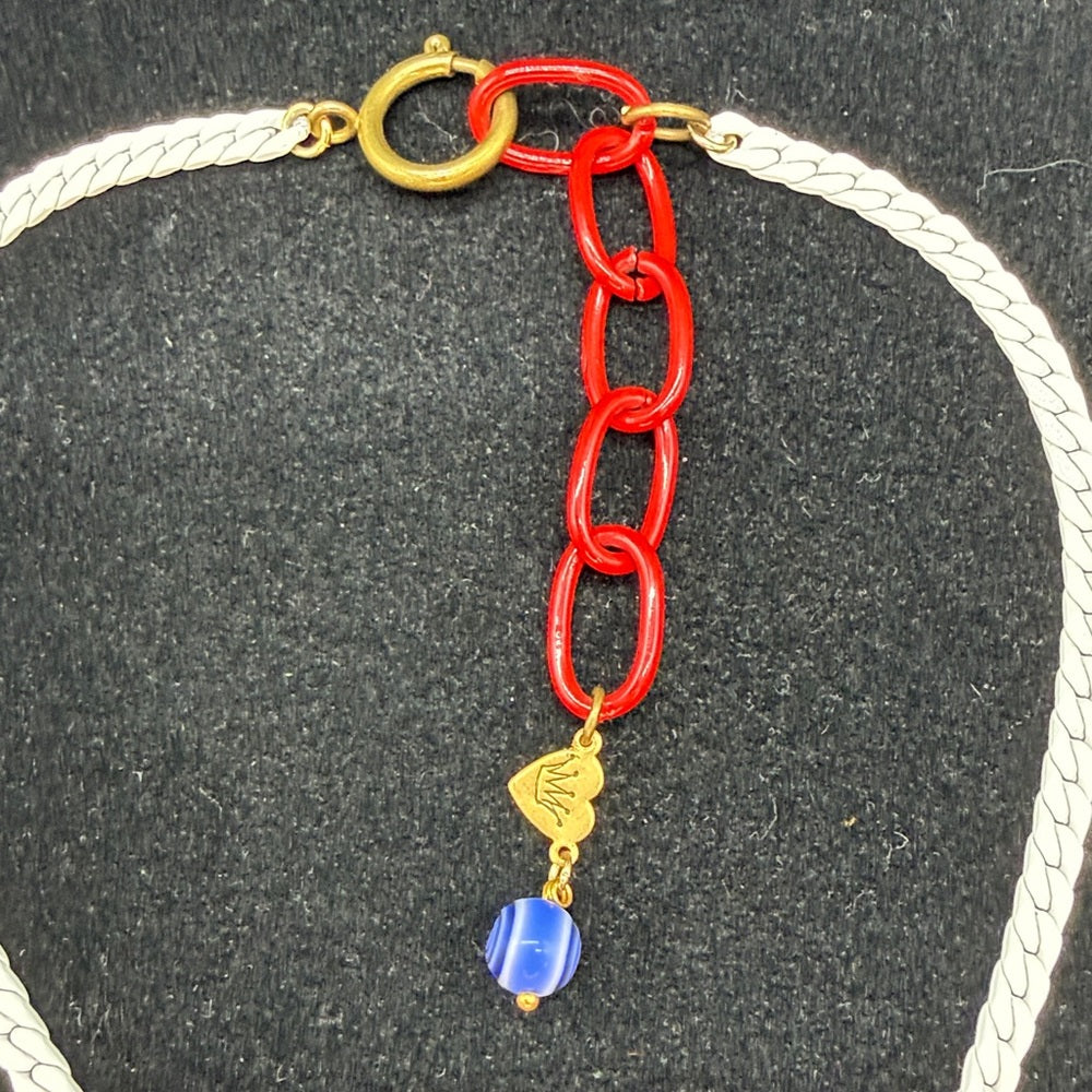 Adorned Crown Jewelry assemblage red white blue enamel flower Star necklace
