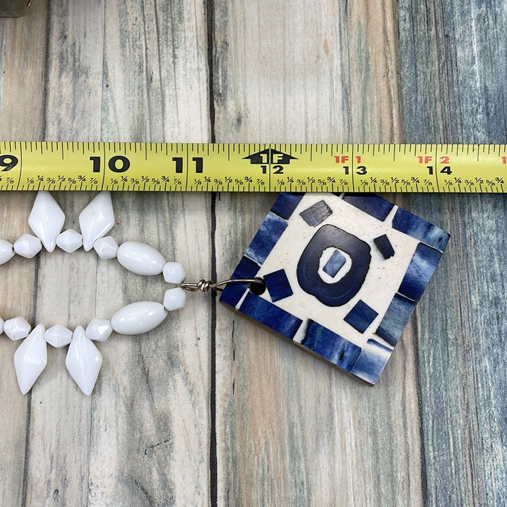 Adorned Crown Artisan Assemblage “make a statement” blue mosaic necklace