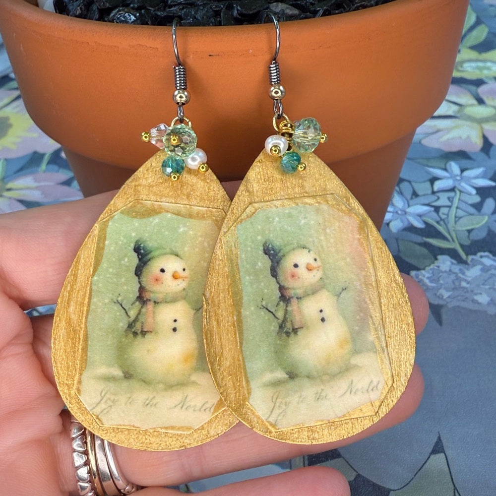 Adorned Crown Jewelry assemblage Victorian Christmas green snowman earrings