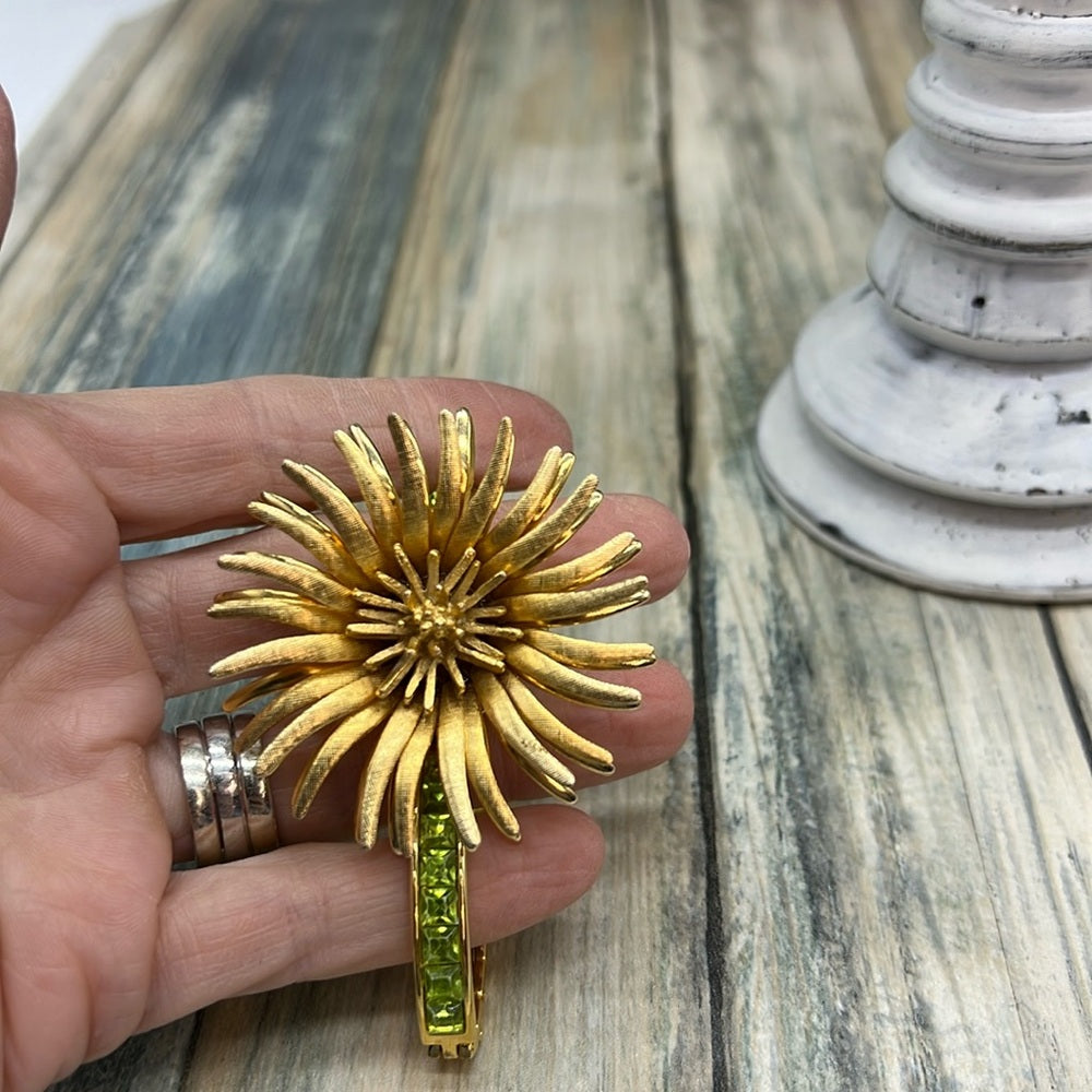 Adorned Crown Jewelry assemblage flower burst green rhinestone bracelet