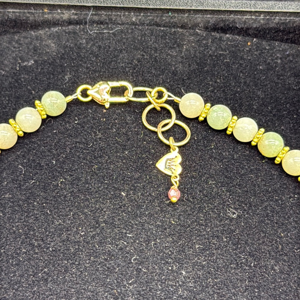 Adorned Crown Jewelry assemblage jade and mop bead porcelain floral necklace
