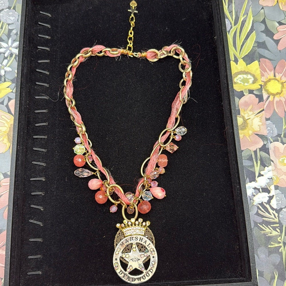 Adorned Crown Jewelry assemblage Marshall star badge rhinestone crown necklace