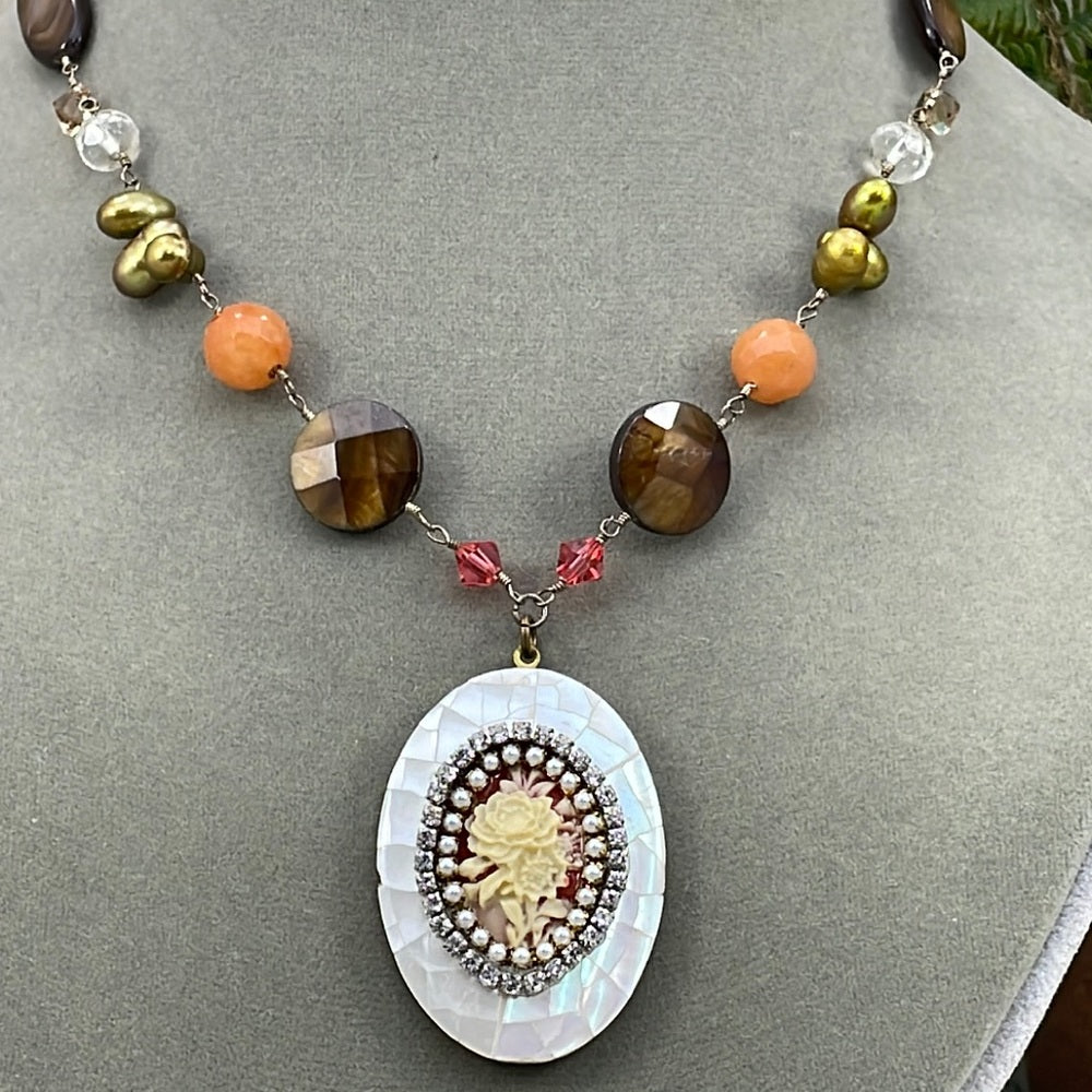 Adorned Crown Artisan Assemblage “autumn splendor” shell gemstone necklace