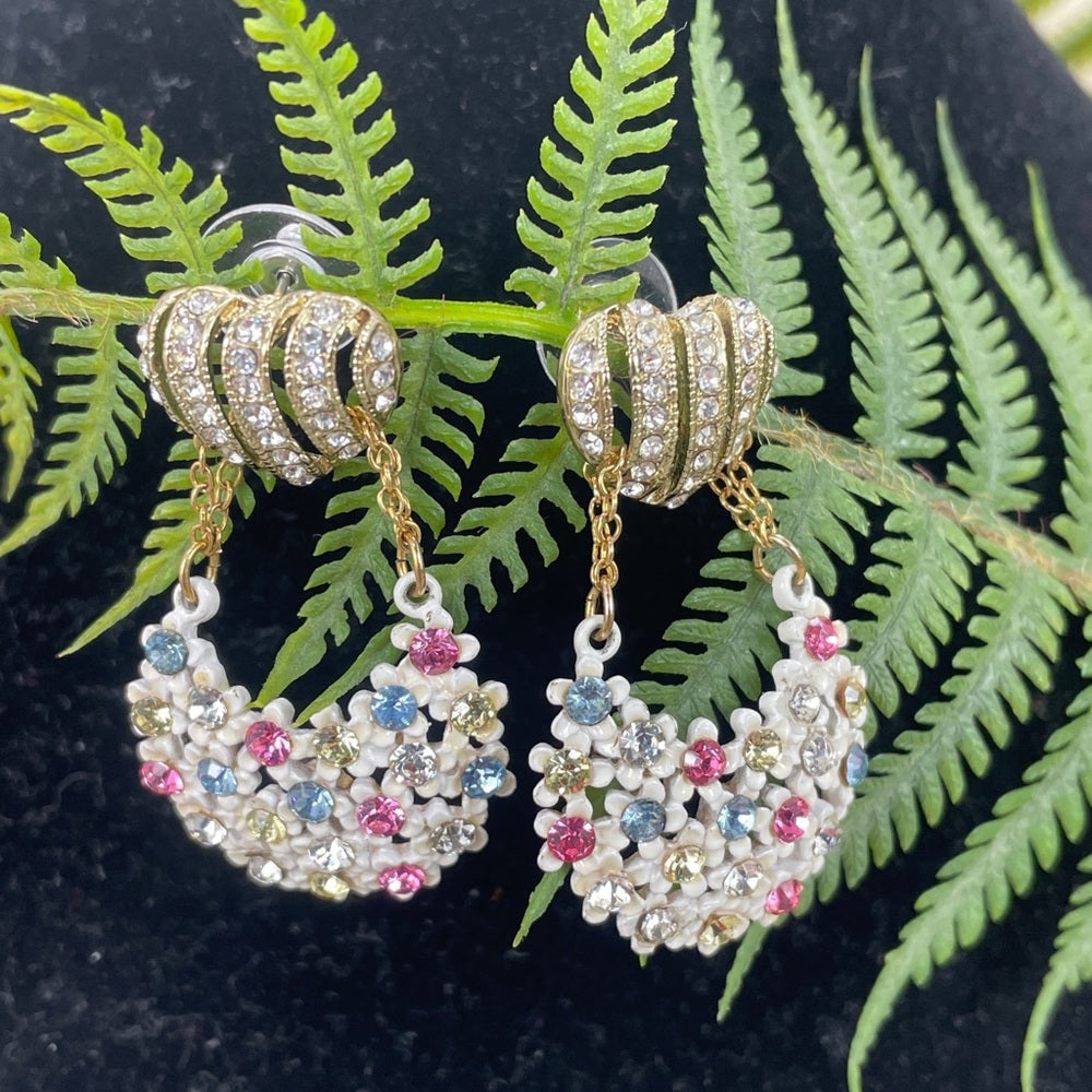 Adorned Crown rhinestone heart post earrings