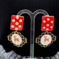 Adorned Crown Jewelry assemblage Christmas polka dot deer drop post earrings