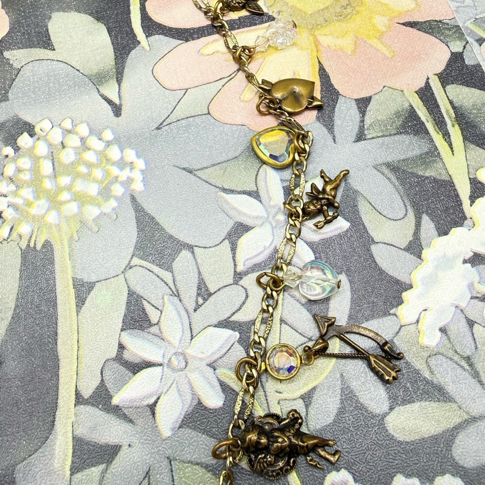 Adorned Crown Jewelry assemblage LOVE cherub charm crystal pendant necklace