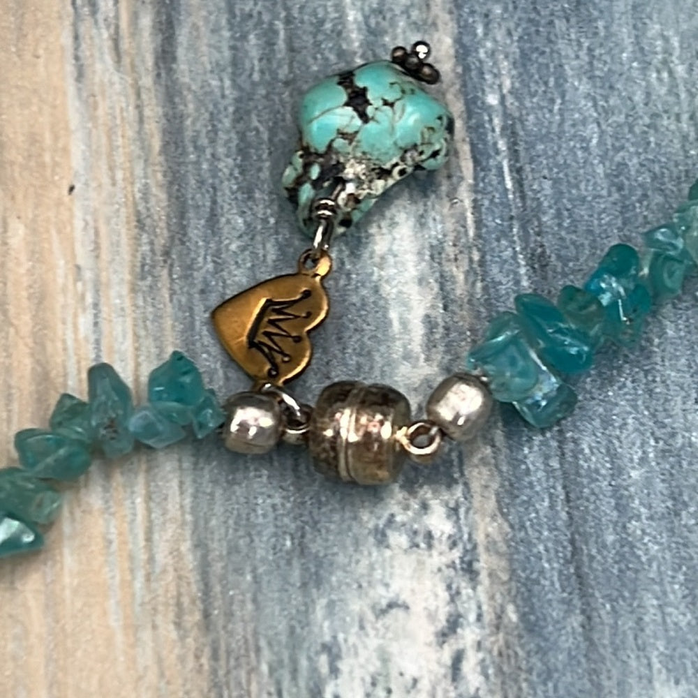 Adorned Crown necklace artisan assemblage fluorite turquoise stone & metal