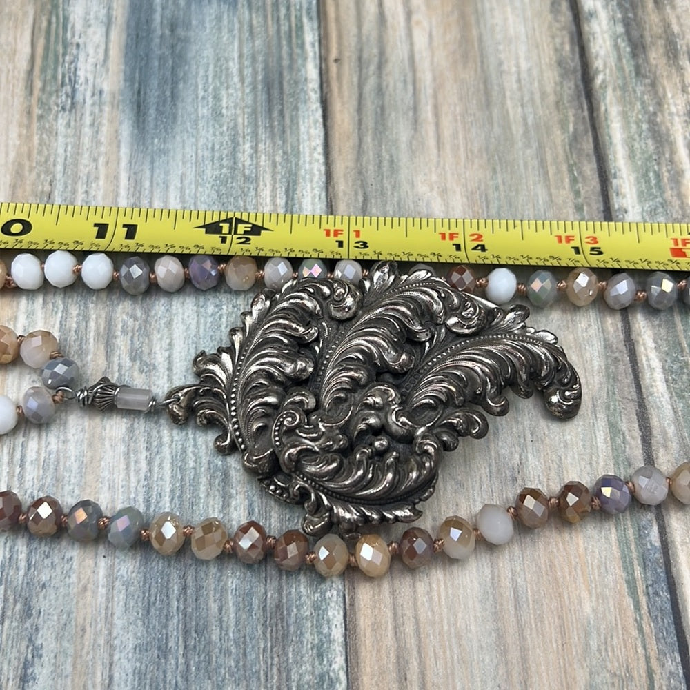 Adorned Crown necklace beaded metal vintage pendant artisan assemblage