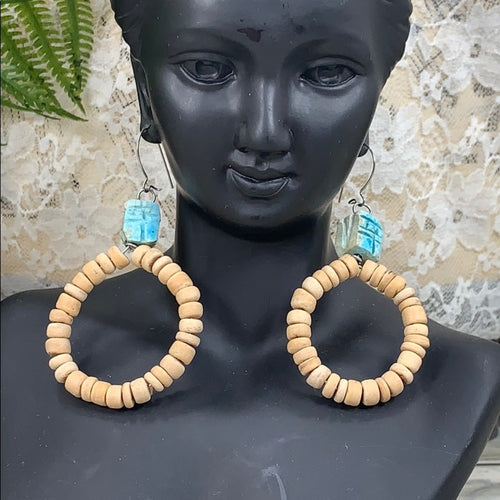 Adorned Crown artisan assemblage coconut bead scarab beach earrings