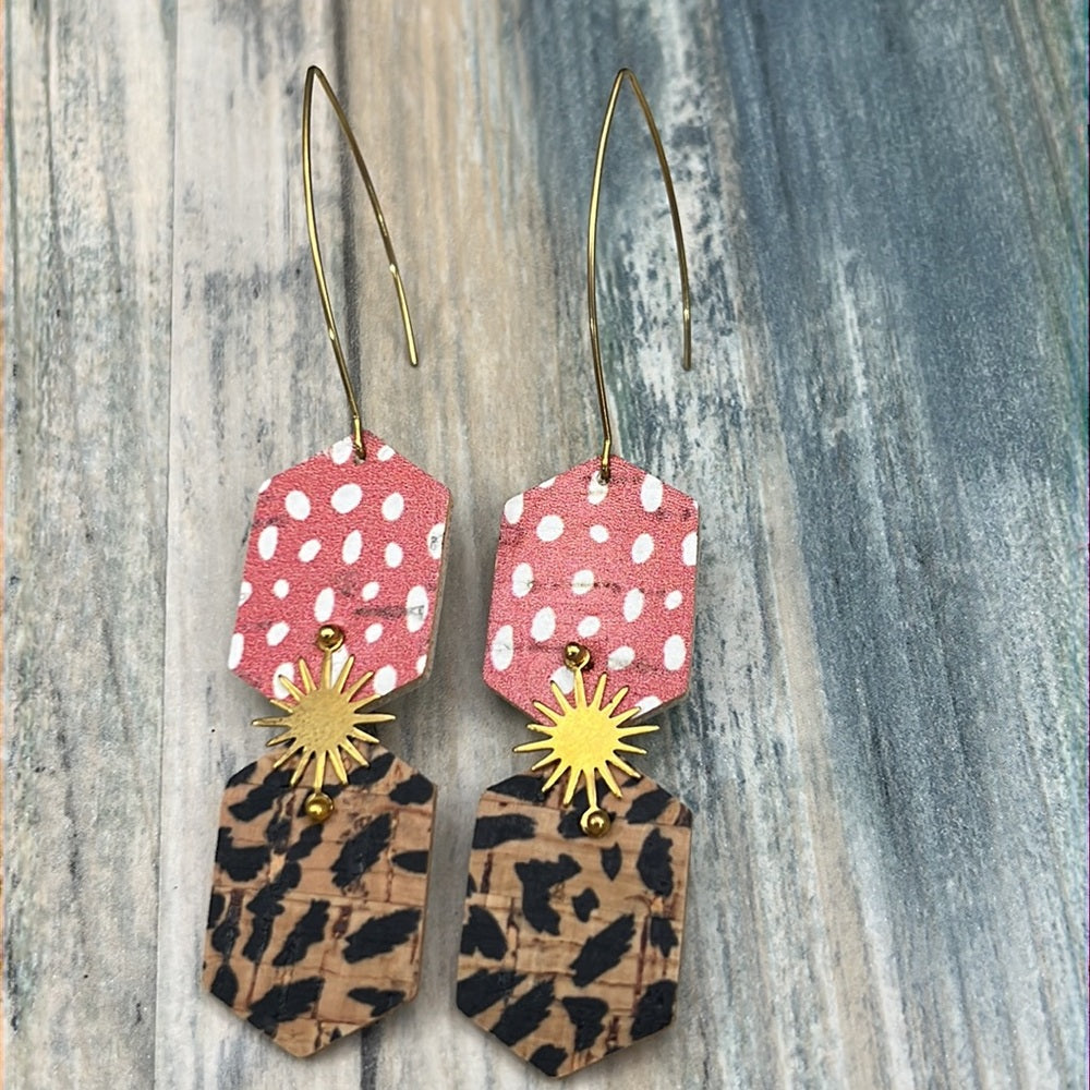 Adorned Crown Artisan Assemblage faux leather starburst long earrings