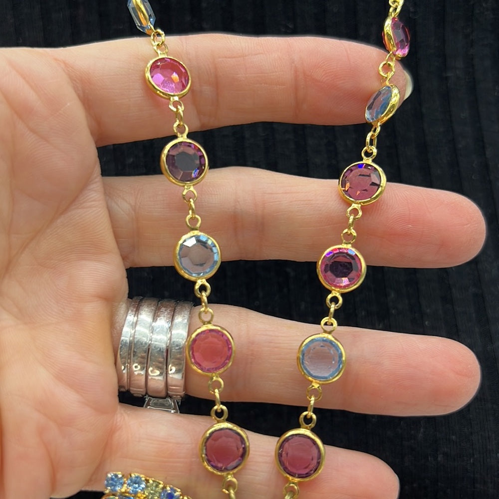 Adorned Crown Jewelry rhinestone butterfly enamel bow pastel chain necklace