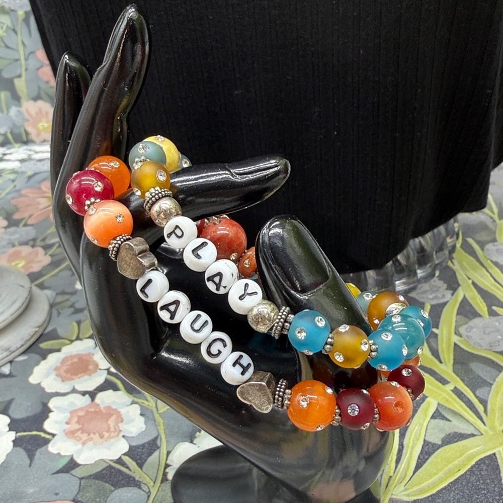 Adorned Crown Jewelry assemblage Laugh Play beaded sterling silver bracelets