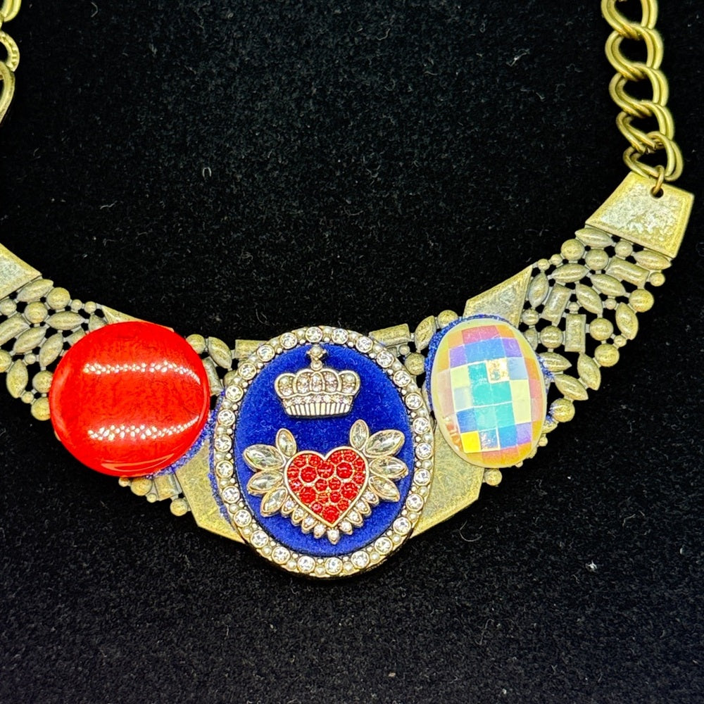 Adorned Crown Jewelry assemblage red white blue rhinestone button bib necklace