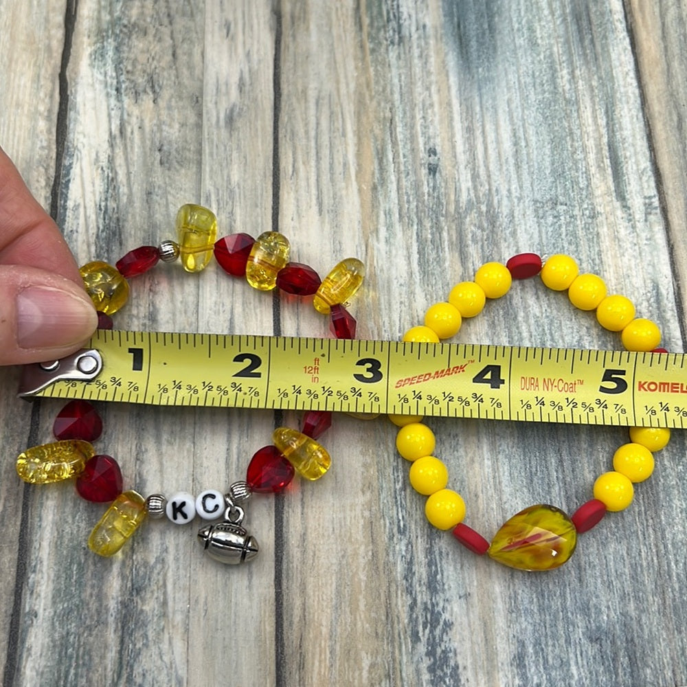 Adorned Crown Kansas City Chiefs KC football red gold stretch bracelet set F