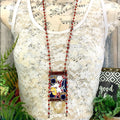 Adorned Crown artisan assemblage crazy quilted leather boho bead necklace