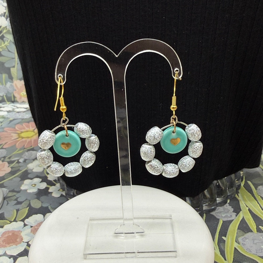 Adorned Crown Jewelry assemblage ceramic heart glass beads sea foam earrings