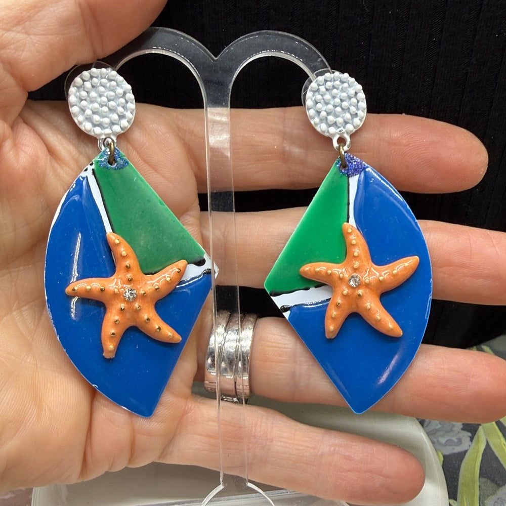 Adorned Crown Jewelry assemblage sailboat starfish earrings
