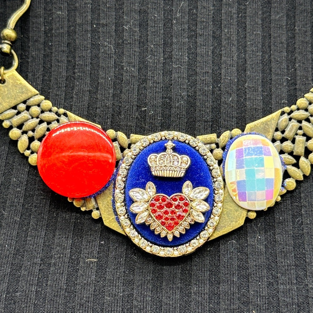 Adorned Crown Jewelry assemblage red white blue rhinestone button bib necklace