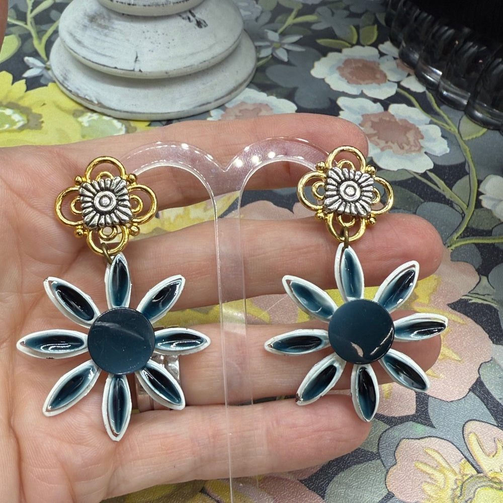 Adorned Crown Jewelry assemblage enamel flower post earrings