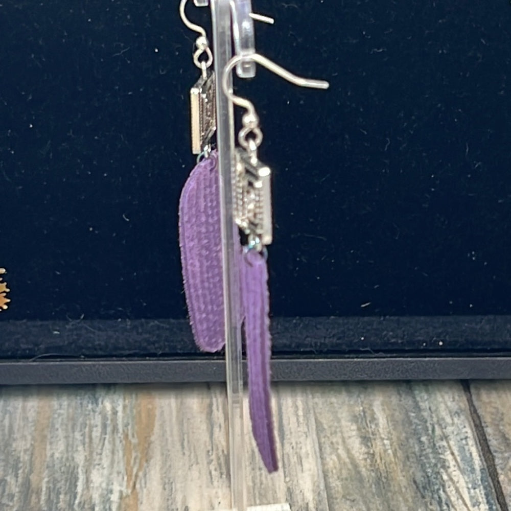 Adorned Crown Artisan purple genuine leather drop swirl earrings