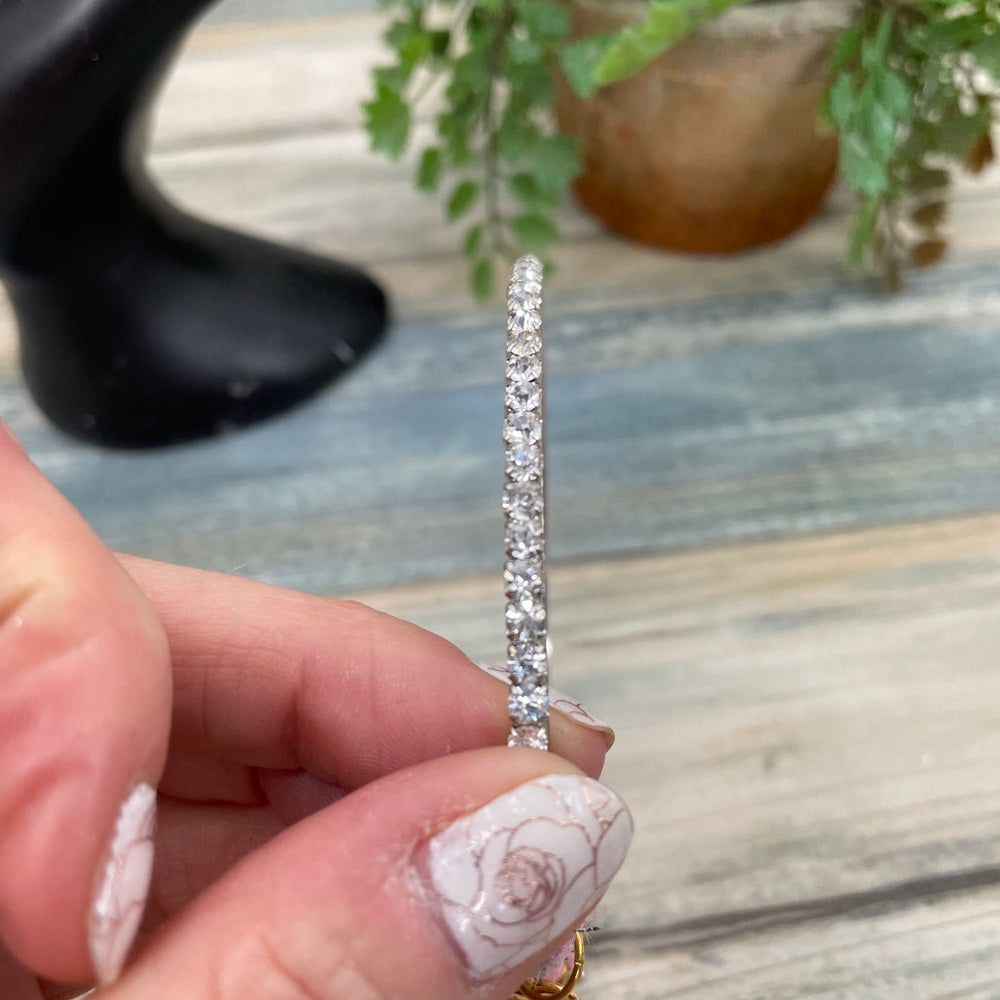 Adorned Crown rhinestone pink bangle heart charm