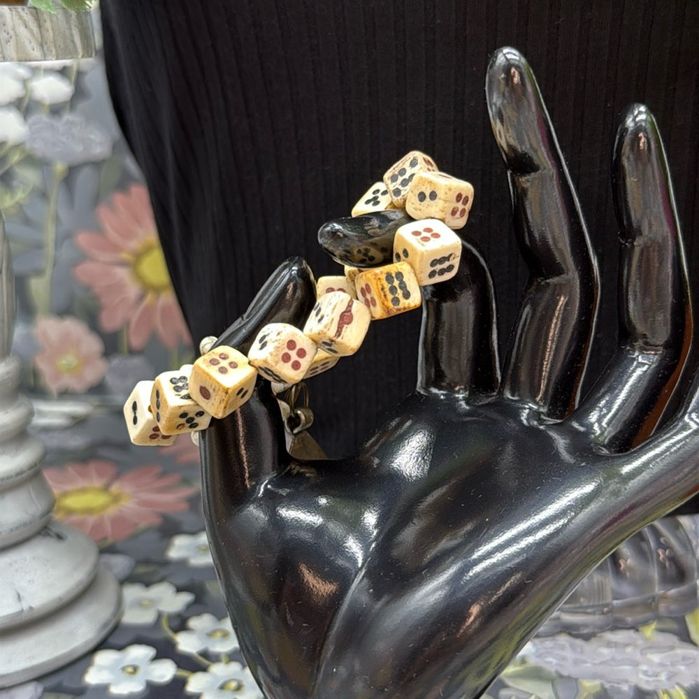 Adorned Crown Jewelry assemblage stretch beaded bone dice bracelet