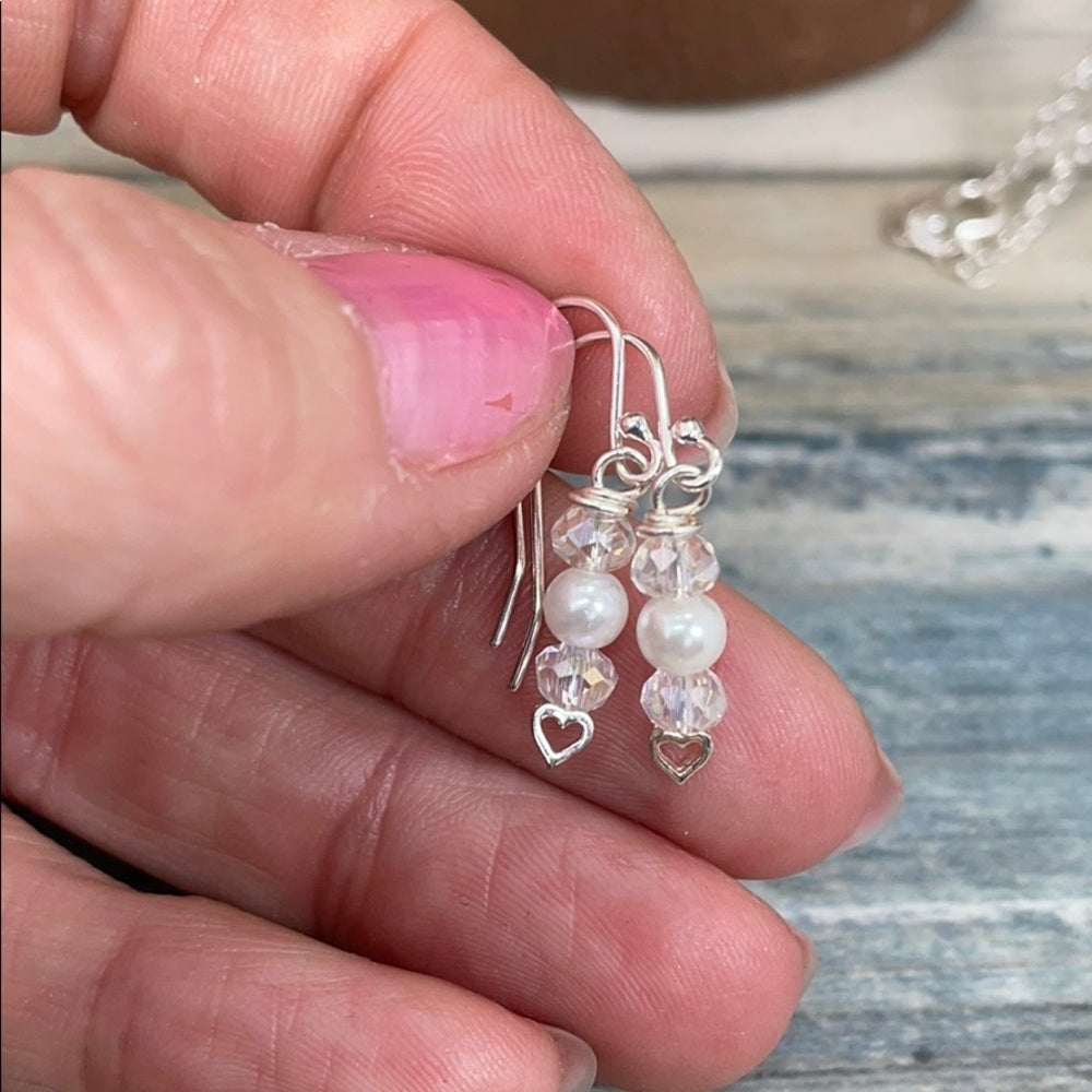Adorned Crown pearl sterling silver heart set 4