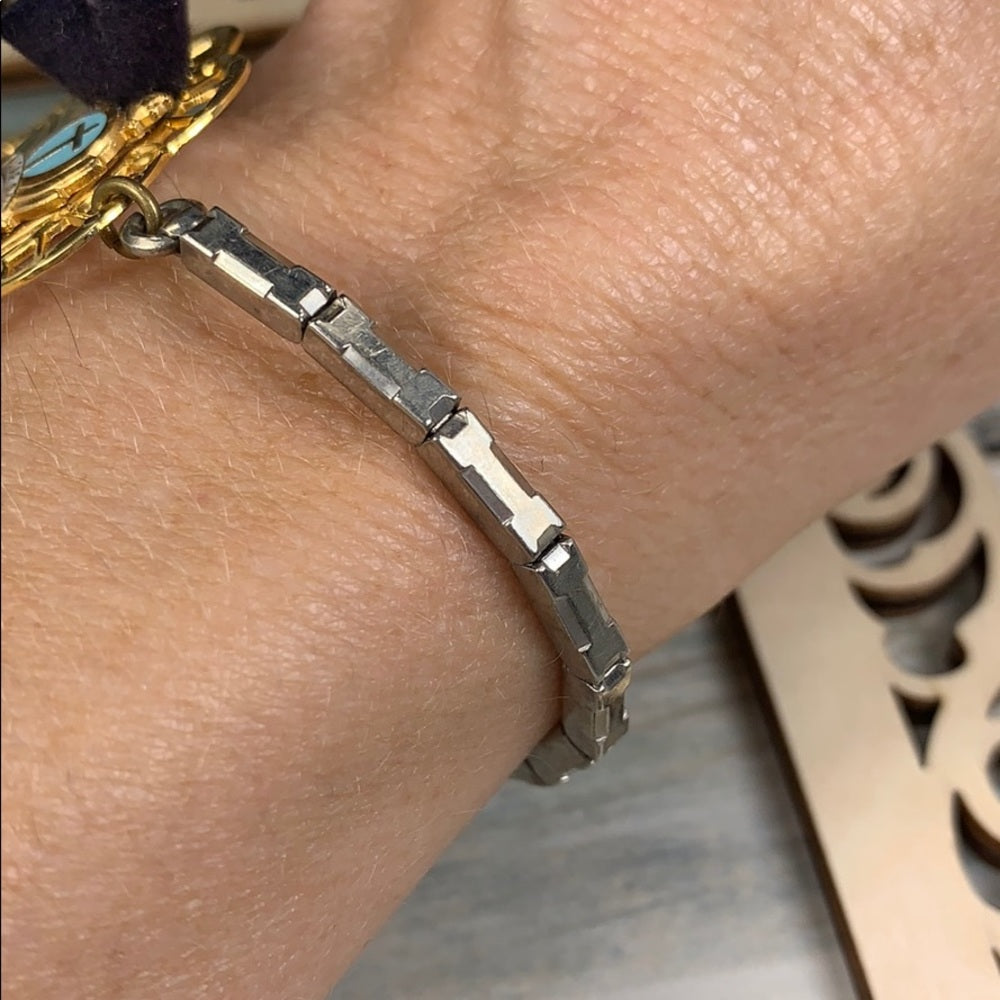 Adorned Crown artisan assemblage prayer crystal heart watch band bracelet