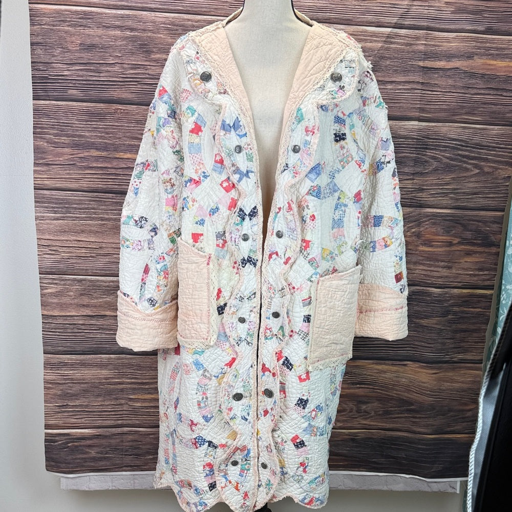 Adorned Crown Jewelry Double wedding ring quilt vintage Air Force button coat