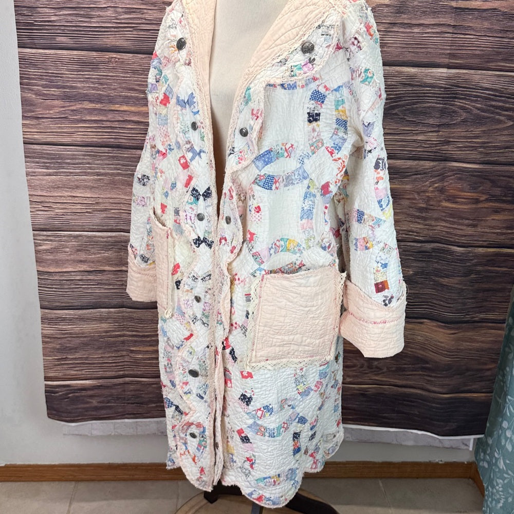 Adorned Crown Jewelry Double wedding ring quilt vintage Air Force button coat