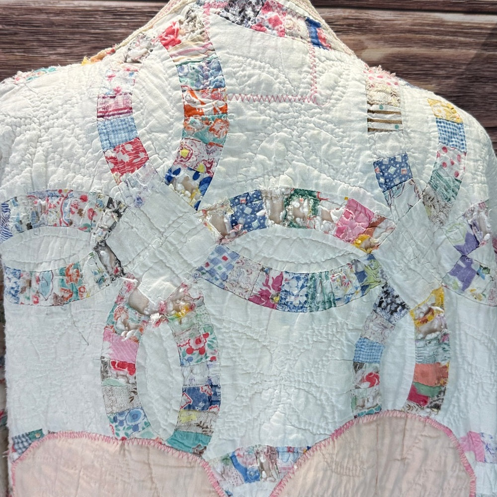 Adorned Crown Jewelry Double wedding ring quilt vintage Air Force button coat