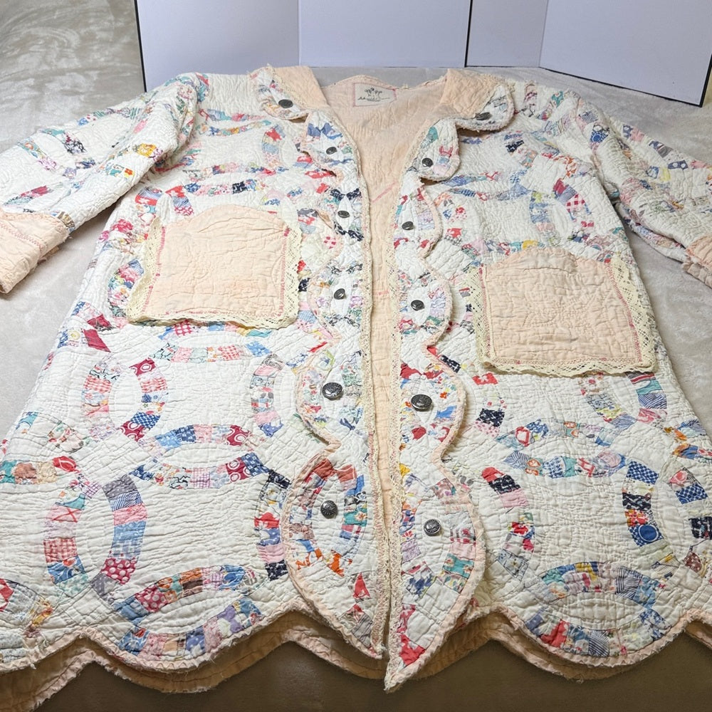 Adorned Crown Jewelry Double wedding ring quilt vintage Air Force button coat